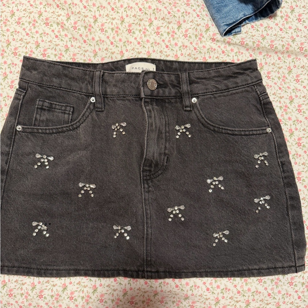 PacSun Charcoal Mini Skirt with Studded Bows